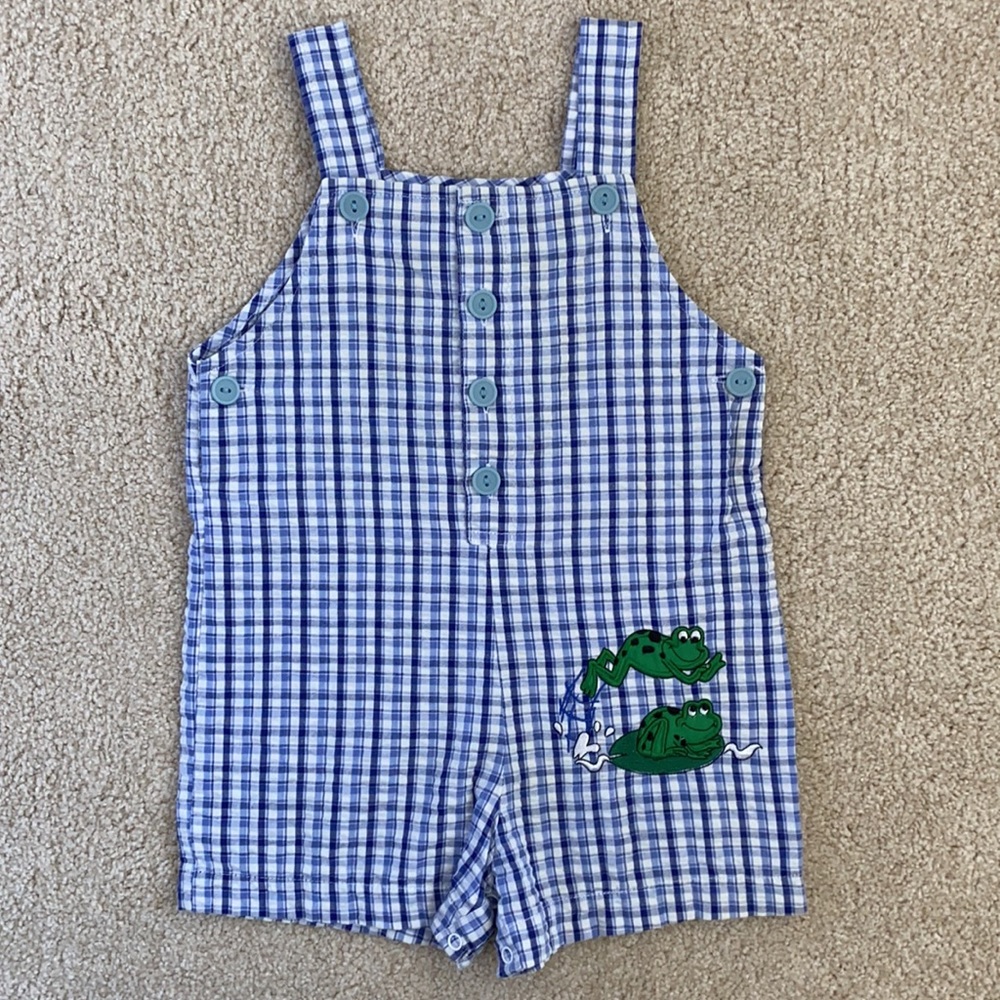 Vintage Samara seersucker jon jon with frogs appliqué